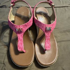 Michael Kors Pink T-Strap MK Logo Sandals